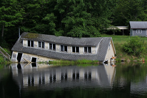 house landscape nature culture home sinking river canal water reflection gray white canada ontario outdoors travel trip impressive fishing green shadow summer season happiness street darkgreen black grass