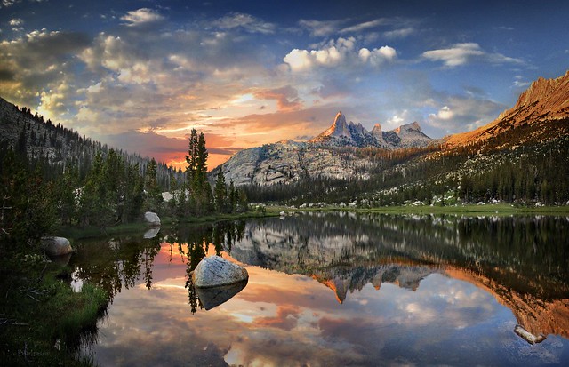 Echo Peaks and Mathes Crest Sunset from Echo Lake - Yosemite