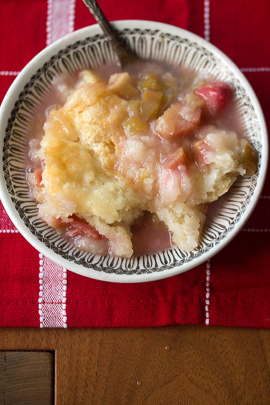 Bowl of Rhubarb Pudding Cake