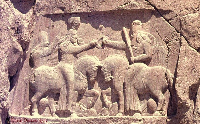 1975.09-27cSA Sasanian relief at Naghshe Rustam (Naqsh-i Rustam). The Investiture of Ardashir I, founder of the Sasanian Dynasty..