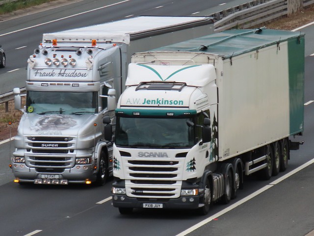 Frank Hudson, Scania T730 (L2FHT) & AW Jenkinson, Scania R450 (PX18JUY) On The A1M Southbound