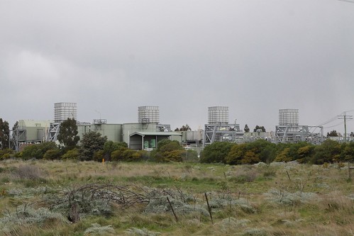 Four exhaust stacks at the gas turbine Somerton Power Station