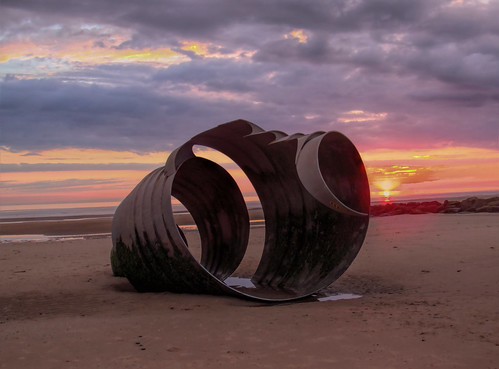 england uk britain coast lancashire cleveleys marys shell sculpture beach seaside sunset
