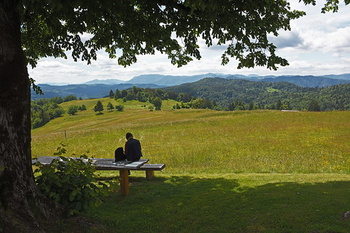kočevsko slovenija slovenia outdoors outside hiking landscape panorama meadow bench