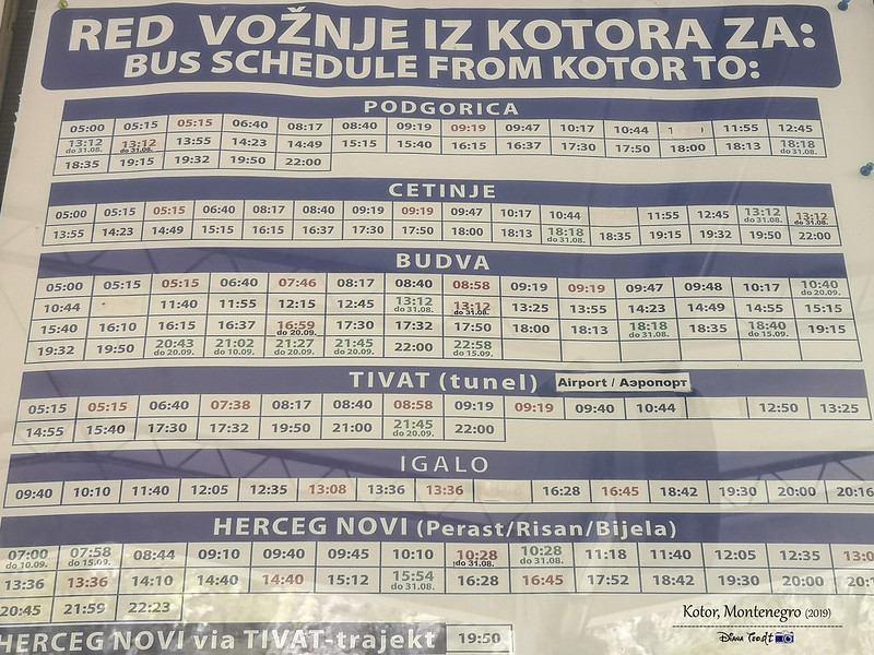 2019 Montenegro Kotor Bus Schedule