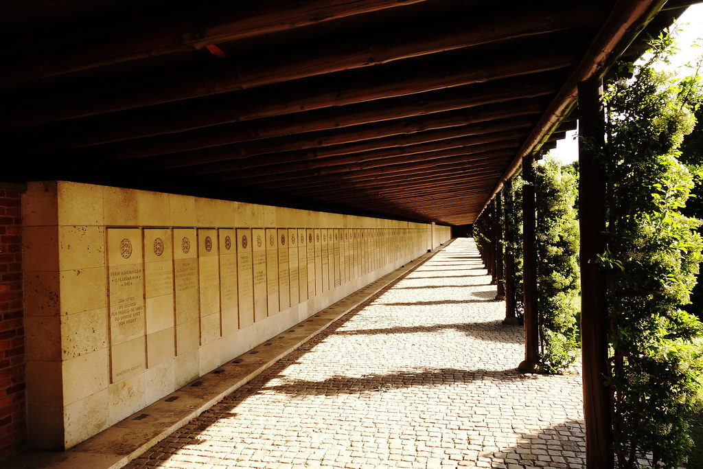 The Memorial Wall for 151 missing resistance members - Mindelunden - Ryvangen Memorial Park - Copenhagen