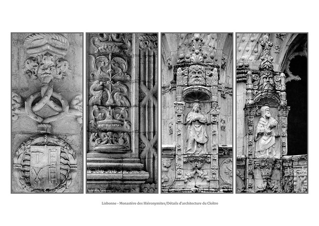 Portugal - Lisbonne - Monastère des Hiéronymites/Détails d’architecture du Cloître - Architectural details of the Cloister