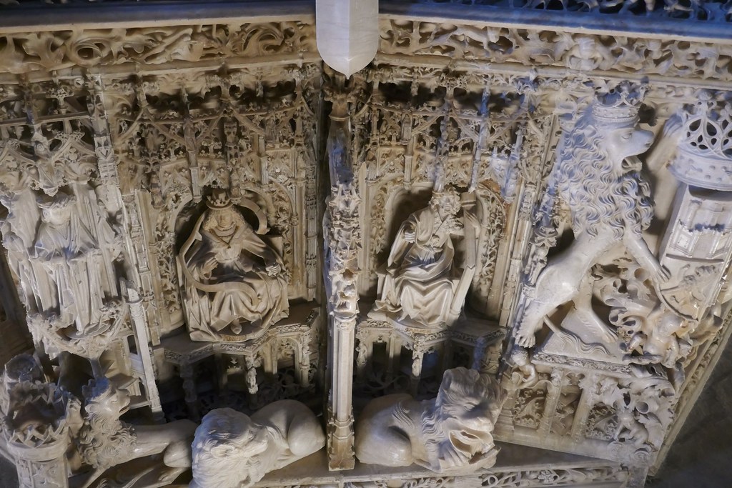 Tombeau du roi Jean II de Castille (1405-1454) et d'Isabelle de Portugal (1428-1496), Gil de Siloé, chartreuse gothique Santa Maria de Miraflores, XVe siècle, Burgos, Castille-Léon, Espagne.
