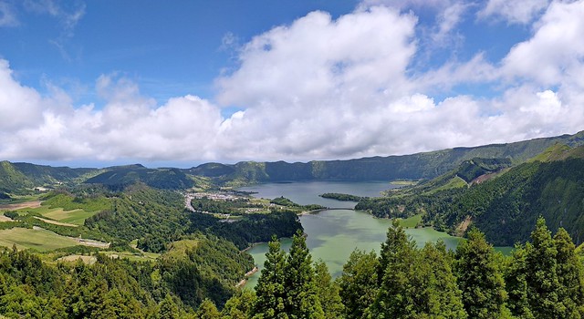 Panorama of Sete Cidades lakes from Monte Palace