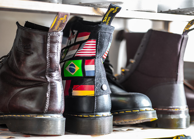 In a row. Dr Martens.