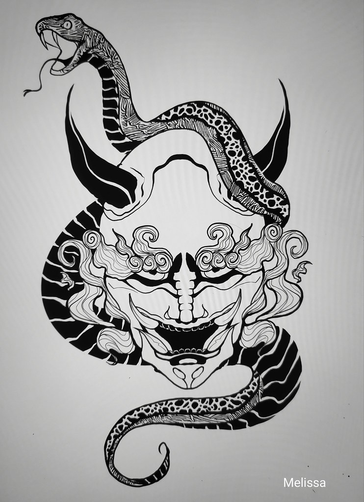 Oni | Dibujo digital de la cara de un Oni con una serpiente … | Flickr