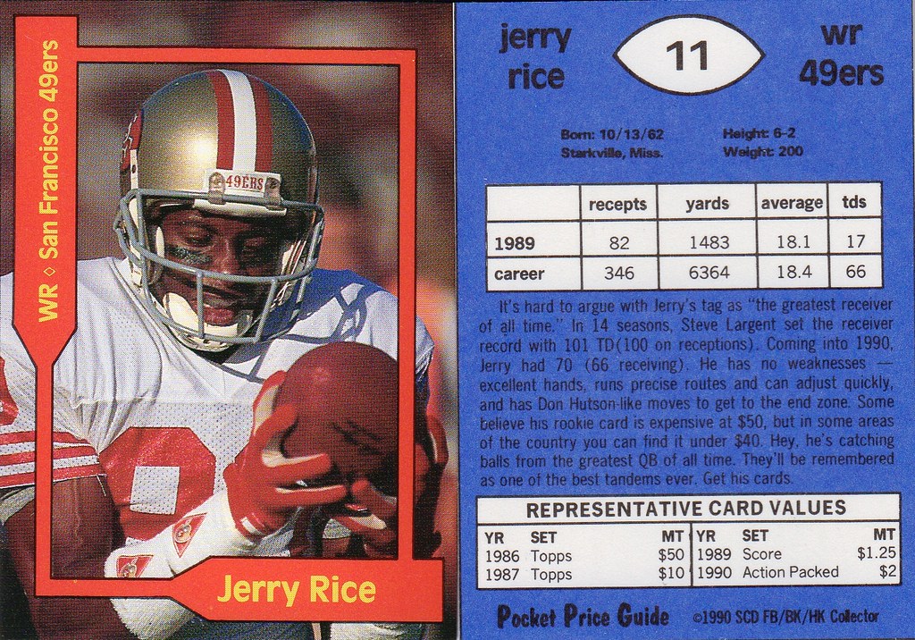 1990 SCD Pocket Price Guide FB-BK-HK - Rice, Jerry