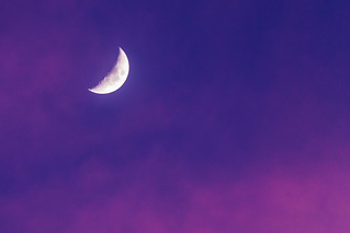 Crescent Moon and Sunset-lit Clouds