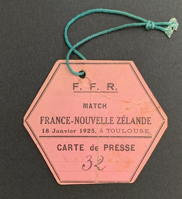 Press ticket France v New Zealand - Toulouse - Jan 14 1925