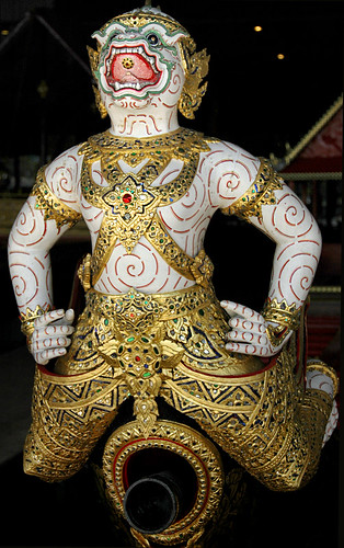 Figurehead on a long boat in the museum of the King's Barges in Bangkok, Thailand