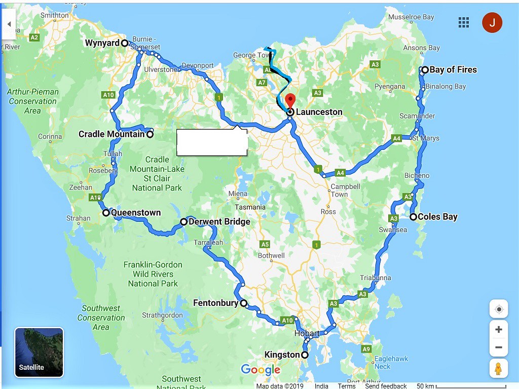 tasmania travel route