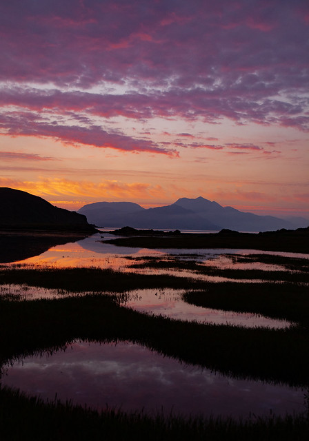 Mirror pools capture a pre dawn sky, Isle of Skye, Scotland