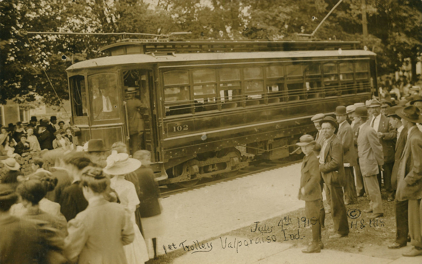 Valparaiso-Flint Lake Interurban, First Trolley, July 4, 1910 - Valparaiso, Indiana