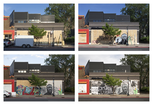 Evolution of four Justice for George Floyd murals, June-July 2020