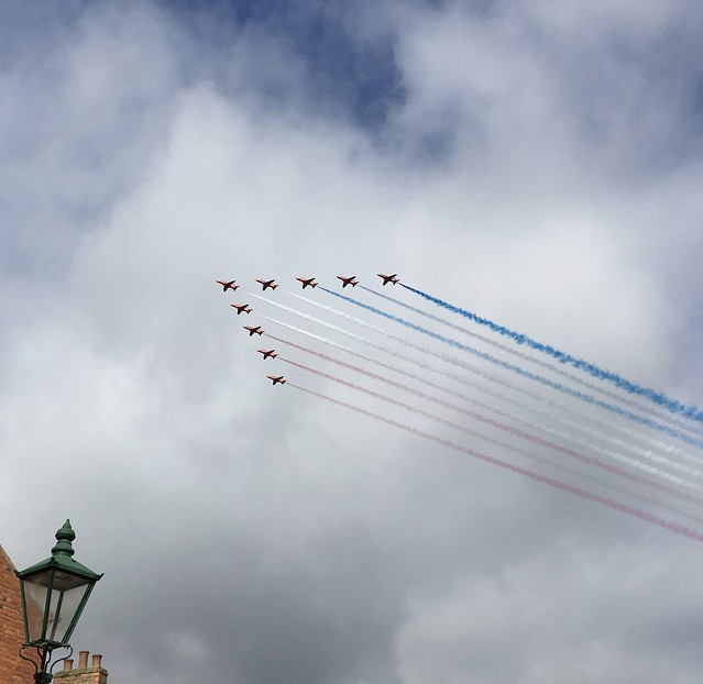 The Red Arrows returning from their unique flypast over London & Paris with the Patrouille de France