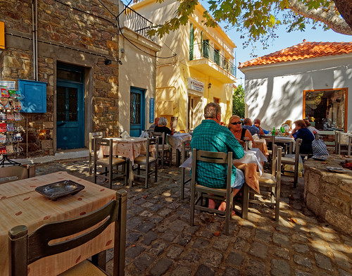 Lunch at Platanos Cafe ( Myrina Town - Lemnos) Olympus OM-D EM5 & M.Zuiko 9-18mm Wide Zoom) (DxO Edited)