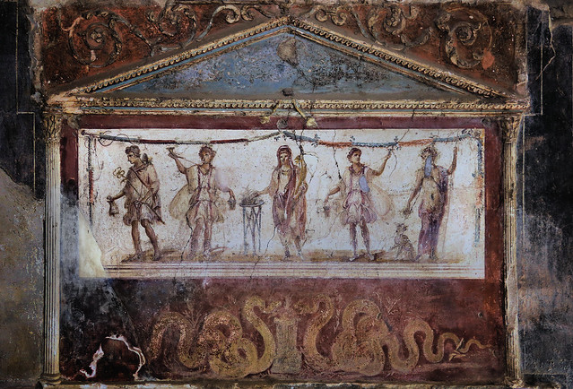 Painted back wall in the Thermopolium tavern in Pompeii