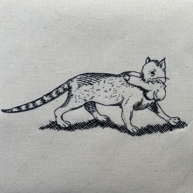 Penis-stealing cat embroidery