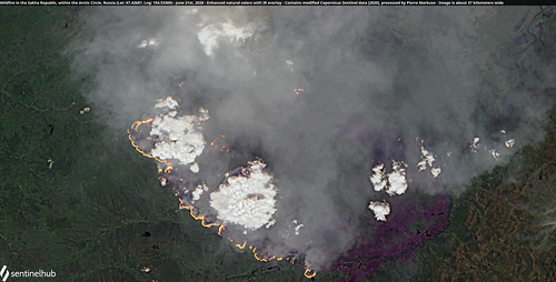 Wildfire in the Sakha Republic, within the Arctic Circle, Russia (Lat: 67.42687, Lng: 154.53369) - June 21st, 2020