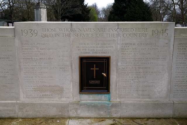 City of London Cemetery - Second World War Memorial wall - Newham, London England 1