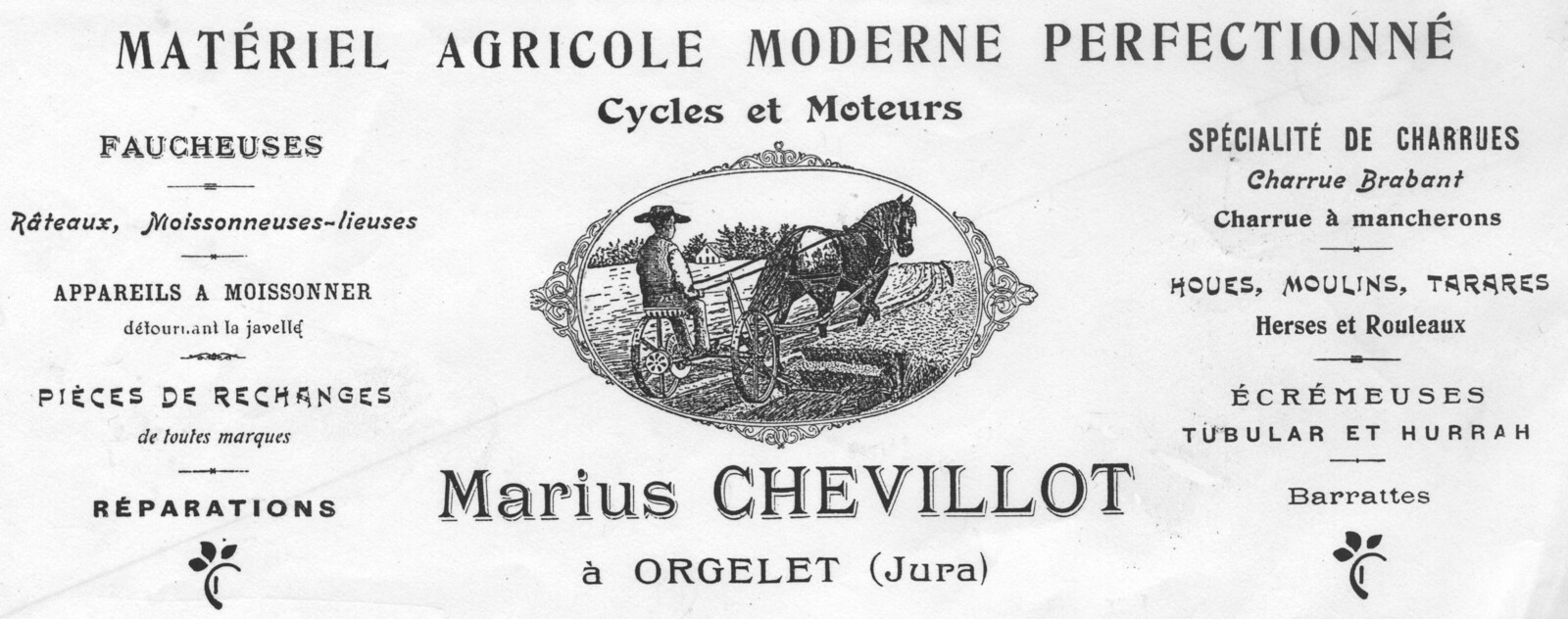 Entete de facture de Marius Chevillot à Orgelet