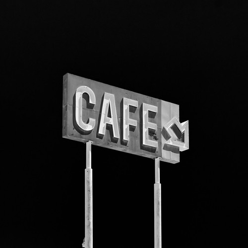 eyetwistkevinballuff eyetwist mojavedesert cafe neon sign decay abandoned yermo california deserted lonely gone nikkor nikon d7000 nikond7000 18200mmf3556gvrii square bw black white monochrome blackwhite processed postprocessed plugin alienskinexposure niksilverefex contrast baghdad landscape american west barstow derelict roadsideamerica americana route 66 motherroad rusty weathered type typography typographic classic vintage mojave desert arrow diner food hicon