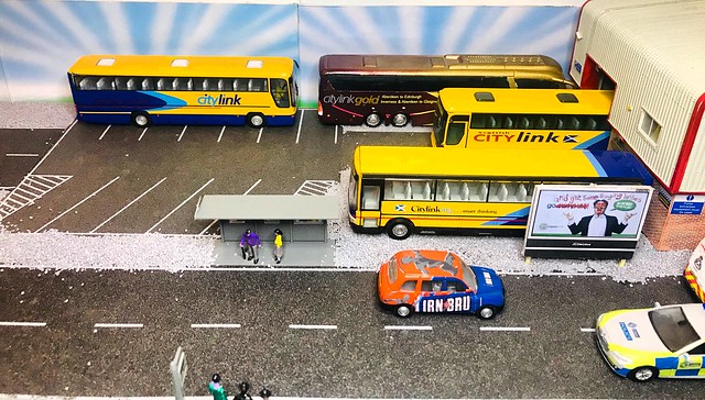 Belshotmuir Depot, taken over by Scottish Citylink models, incl. Code 3 Citylink Gold & Megabus.