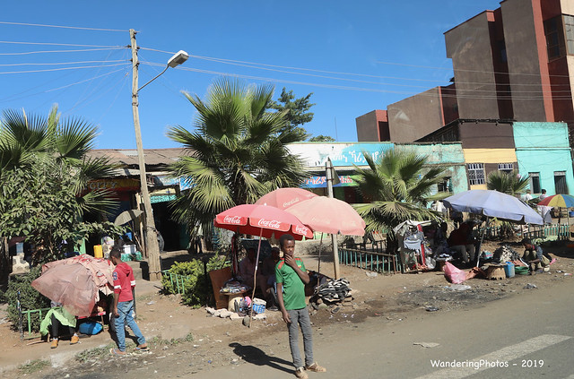 Umbrellas along the street - Rural Amhara Ethiopia