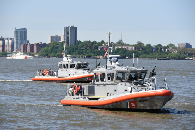 Picture Of Two US Coast Guard Boats Pictured While The USS New York - (LPD21) Docked At Pier 88 On The Hudson River For The 2019 New York City Fleet Week Parade Of Ships On Wednesday May 22, 2019. Photo Taken Wednesday May 22, 2019