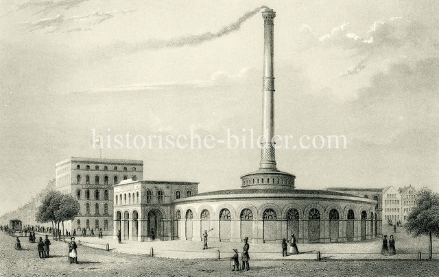 X0227124 Historische Ansicht der Wasch- und Badeanstalt am Hamburger Schweinemarkt bei der Steinstrasse in der Altstadt Hamburgs. Die erste Warmbadeanstalt Europas wurde 1855 eröffnet - es gab 32 Badewannen für Männer + 16 für Frauen.