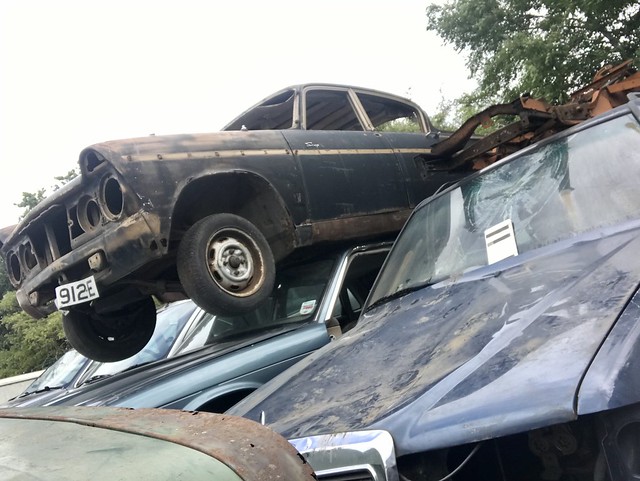 Humber Sceptre Mk2 top of the heap in a scrap yard in the north of England. Rootes classic car
