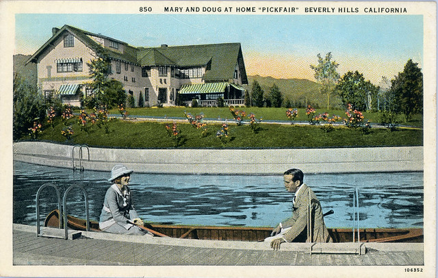 Mary Pickford and Douglas Fairbanks at Pickfair Beverly Hills California Vintage Postcard