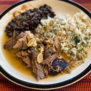 #kvpkitchen Slow cooker Cuban mojo pork with cilantro lime rice and black beans. NOM! #cubanporkshoulder #mojopork #rice #blackbeans #foodstagram #kvpinmybelly | by queenkv