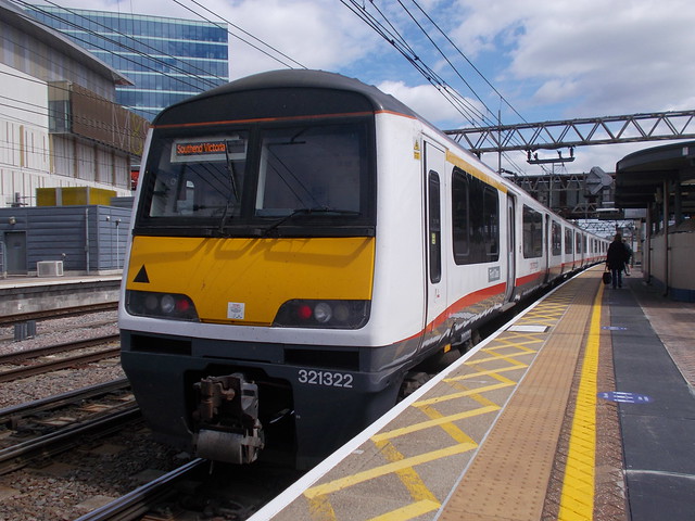 Ground-level view of 321 322 at Stratford