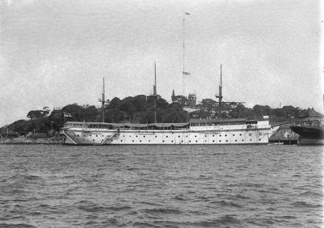 HMAS Tingira (1912-1927)  (Ex Sobraon) moored in Rose Bay.