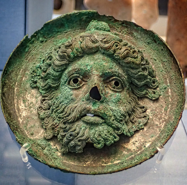 4th century Bronze horse roundel depicting a bearded man with Oriental headdress 325-300 BCE British Museum
