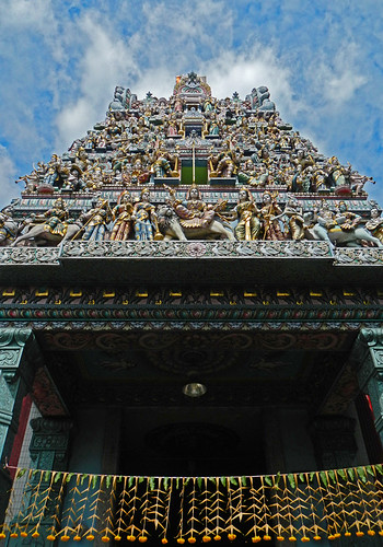 Bright exterior of a Hindu temple in Singapore's Little India