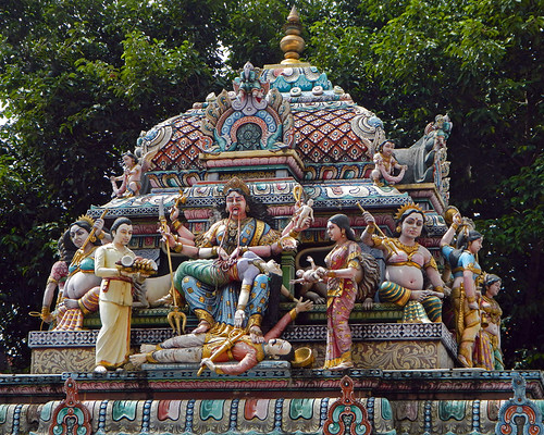 Bright exterior of a Hindu temple in Singapore's Little India