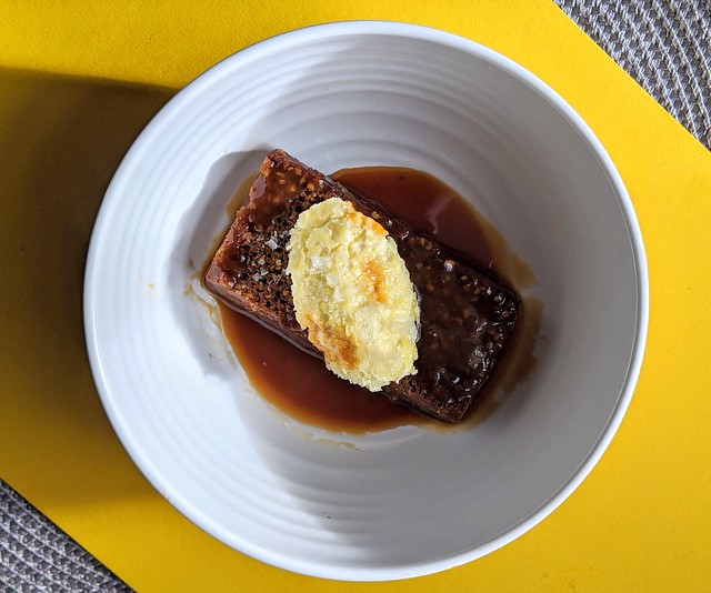 Yorkshire Parkin, salted butterscotch sauce and clotted cream