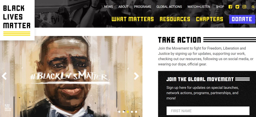Screenshot of Black Lives Matter Global Network home page.