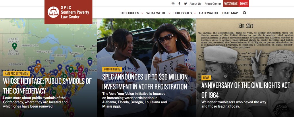 Screenshot of The Southern Poverty Law Center home page.