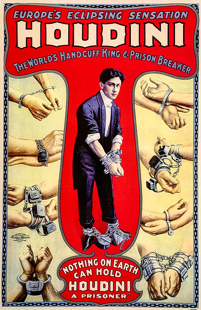 Poster of  Harry Houdini, The World's Handcuff King & Prison Breaker. U.S. Lithograph Co., Russell-Morgan Print (1906)