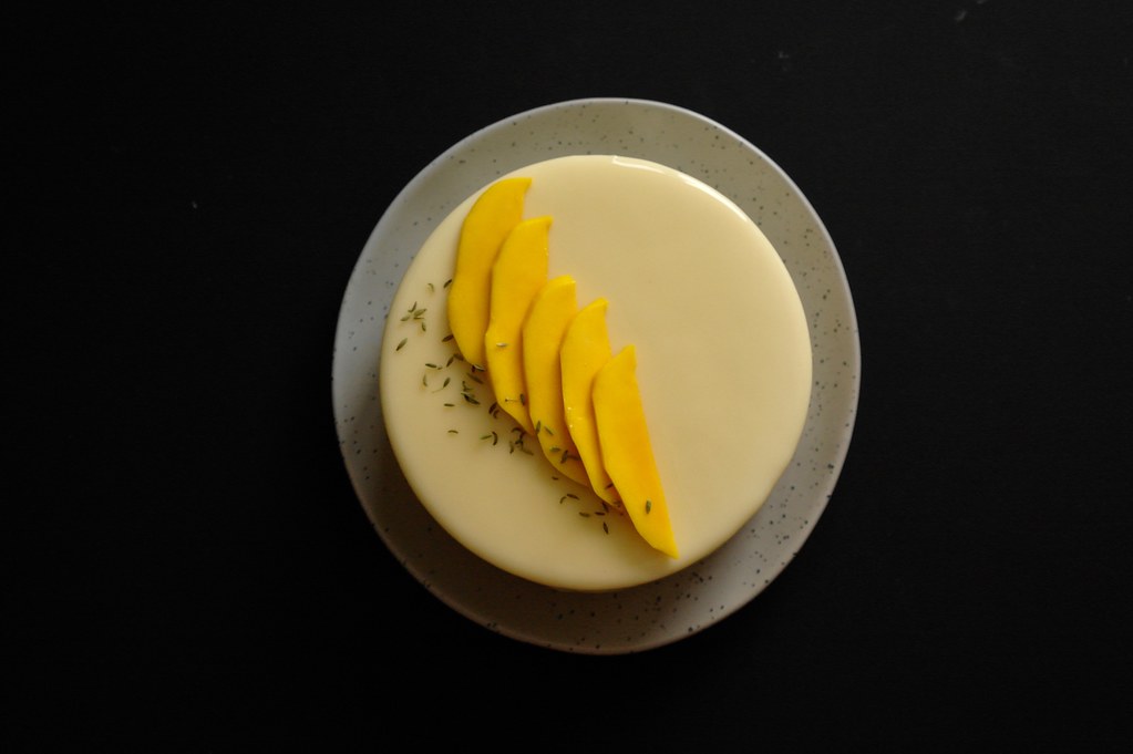 ataulfo mango & fennel seed mousse cake