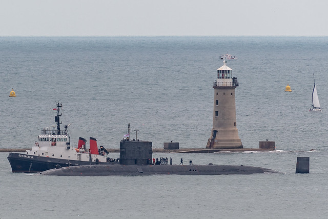 Royal Navy T-Boat makes her way into Plymouth Sound for HMNB Devonport