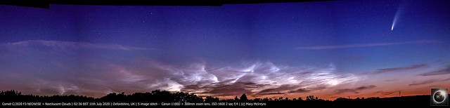 Comet C/2020 F3 NEOWISE + Noctilucent Clouds Panorama 11/07/20
